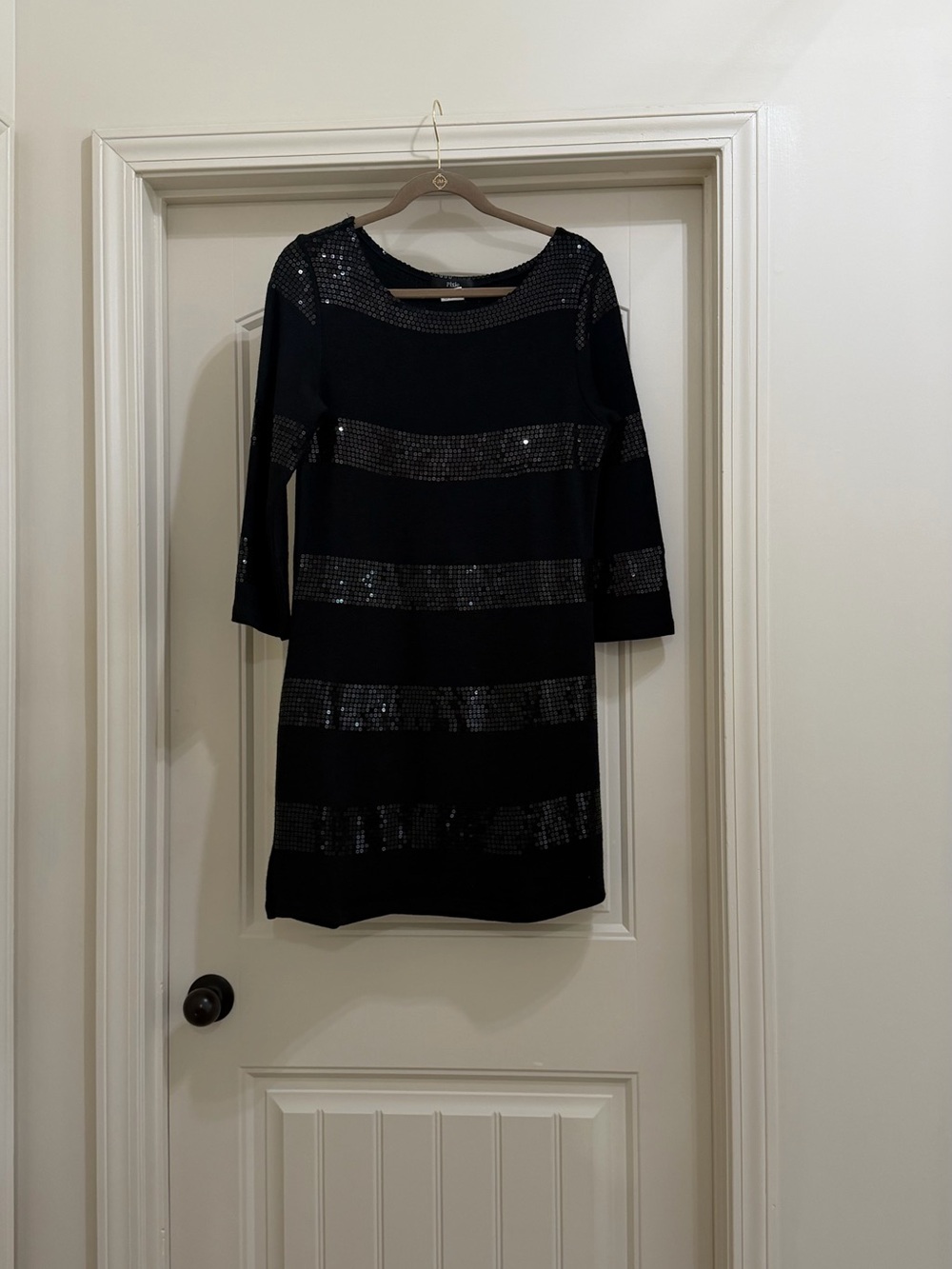 Black Sequin Stripe Women’s Dress - Elegant Evening Shift